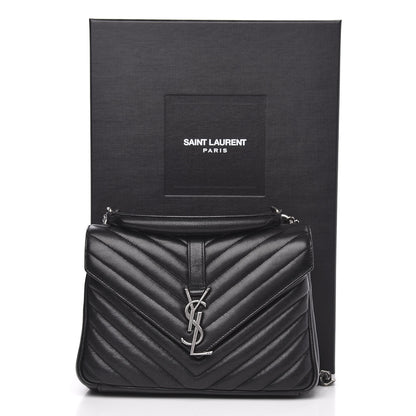 Saint Laurent Sheepskin Matelasse Chevron Monogram Medium College Bag Black 12 of 12