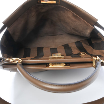 Fendi Vitello Morgan Fabric Jacquard Pequin Large Peekaboo Iconic Satchel Foresta Tobacco Black 6 of 16