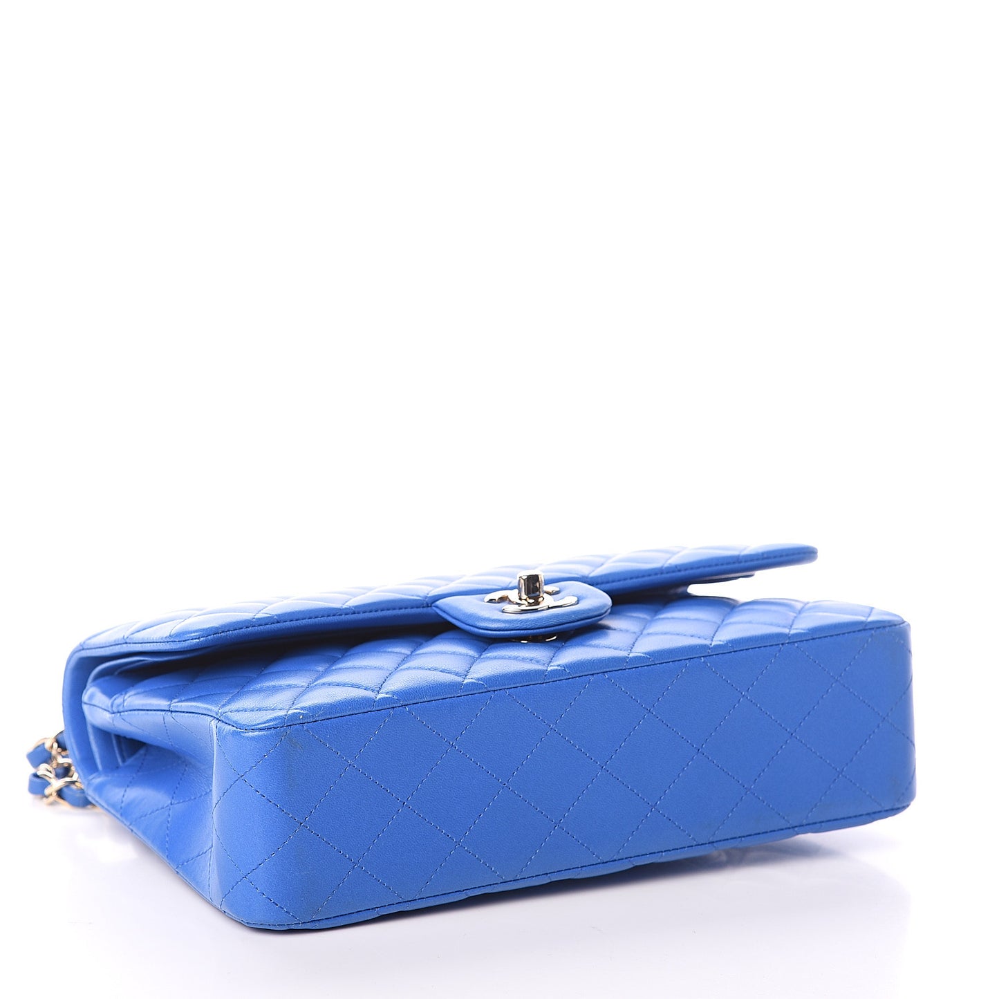 Lambskin Quilted Medium Double Flap Blue
