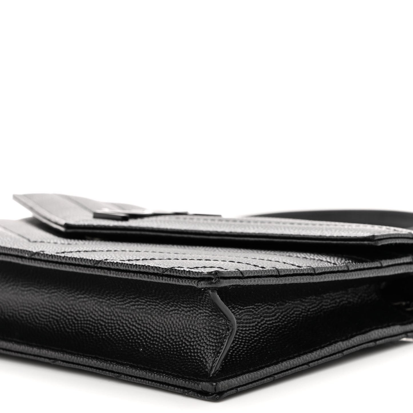 Grain De Poudre Matelasse Chevron Monogram Monochrome Envelope Chain Wallet Black