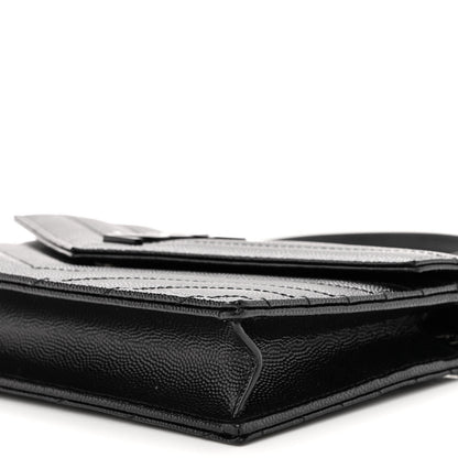 Saint Laurent Grain De Poudre Matelasse Chevron Monogram Monochrome Envelope Chain Wallet Black 9 of 9