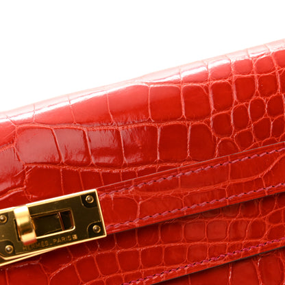 Hermes Shiny Alligator Kelly Longue Wallet Greanium 10 of 11