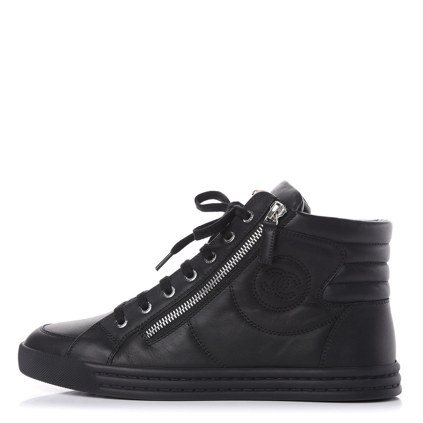 Calfskin Pearl High Top CC Sneakers 39 Black