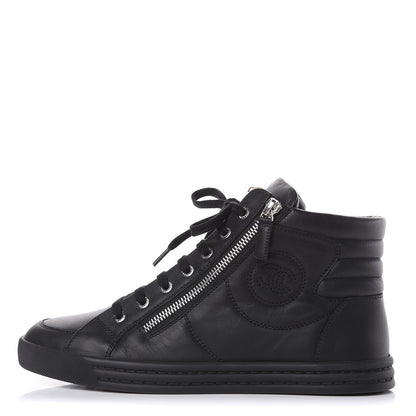 Chanel Calfskin Pearl High Top CC Sneakers 39 Black 1 of 8