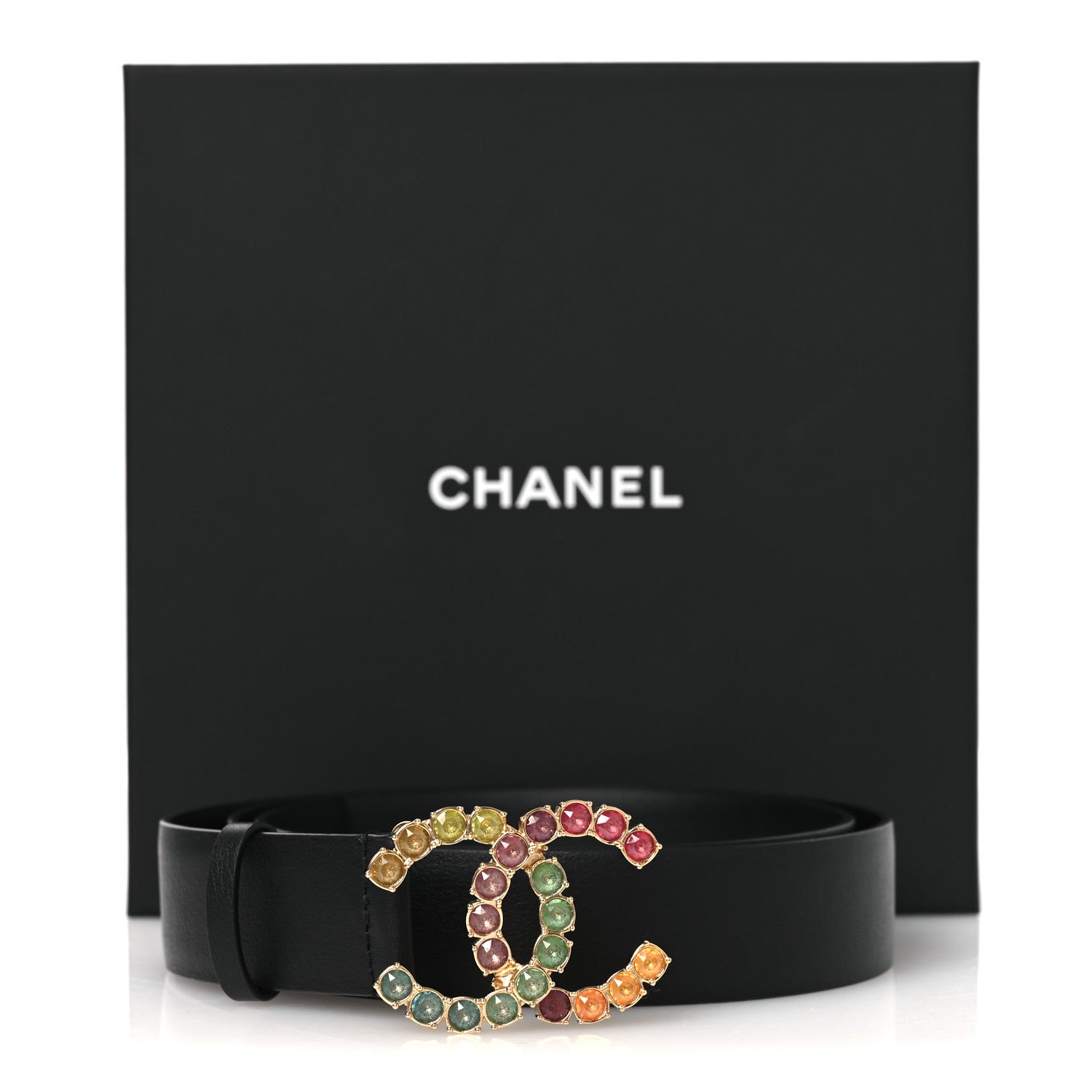 Chanel Calfskin Crystal CC Belt 85 34 Black Multicolor 9 of 9