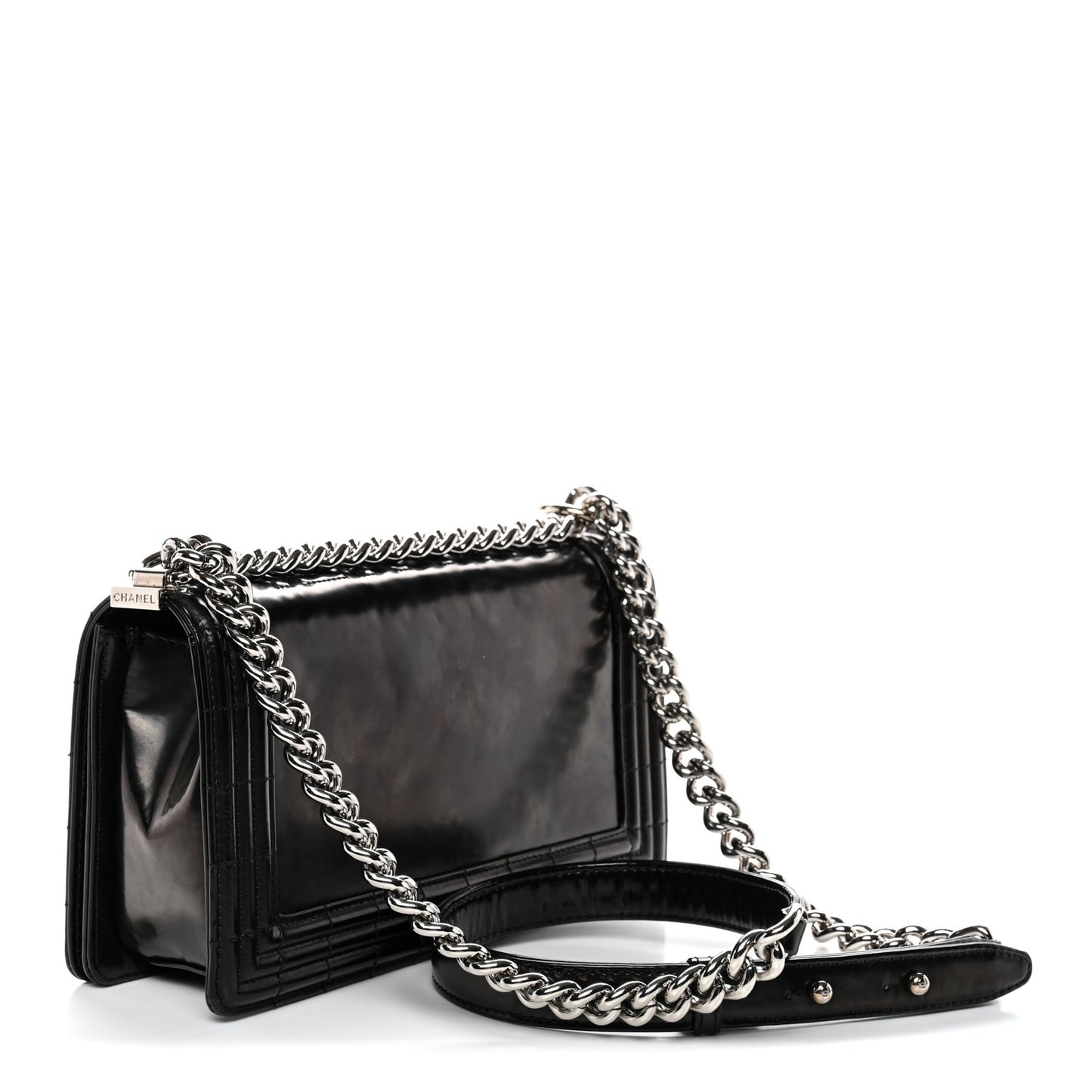 Glazed Calfskin Medium Boy Flap Black
