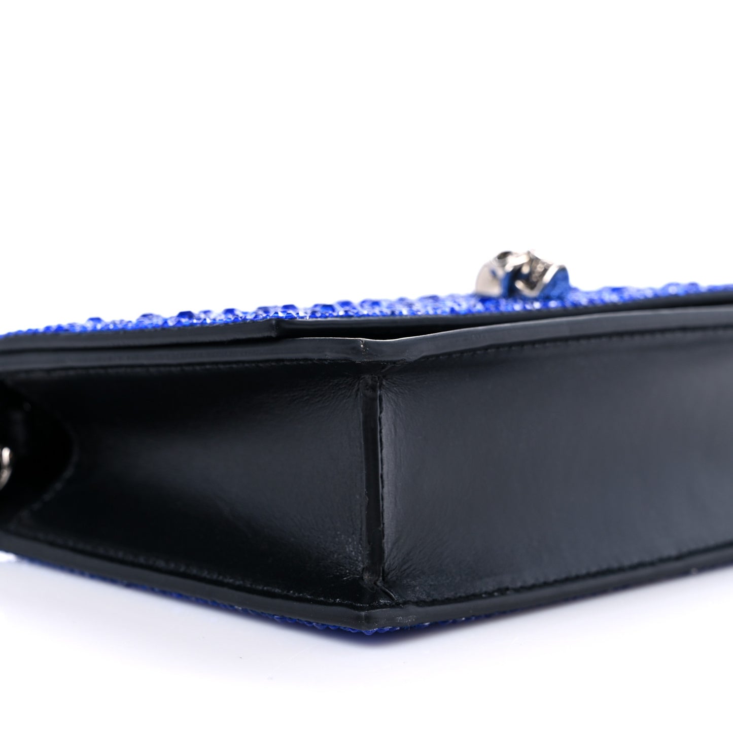 Calfskin Crystal Chain Clutch Blue Black