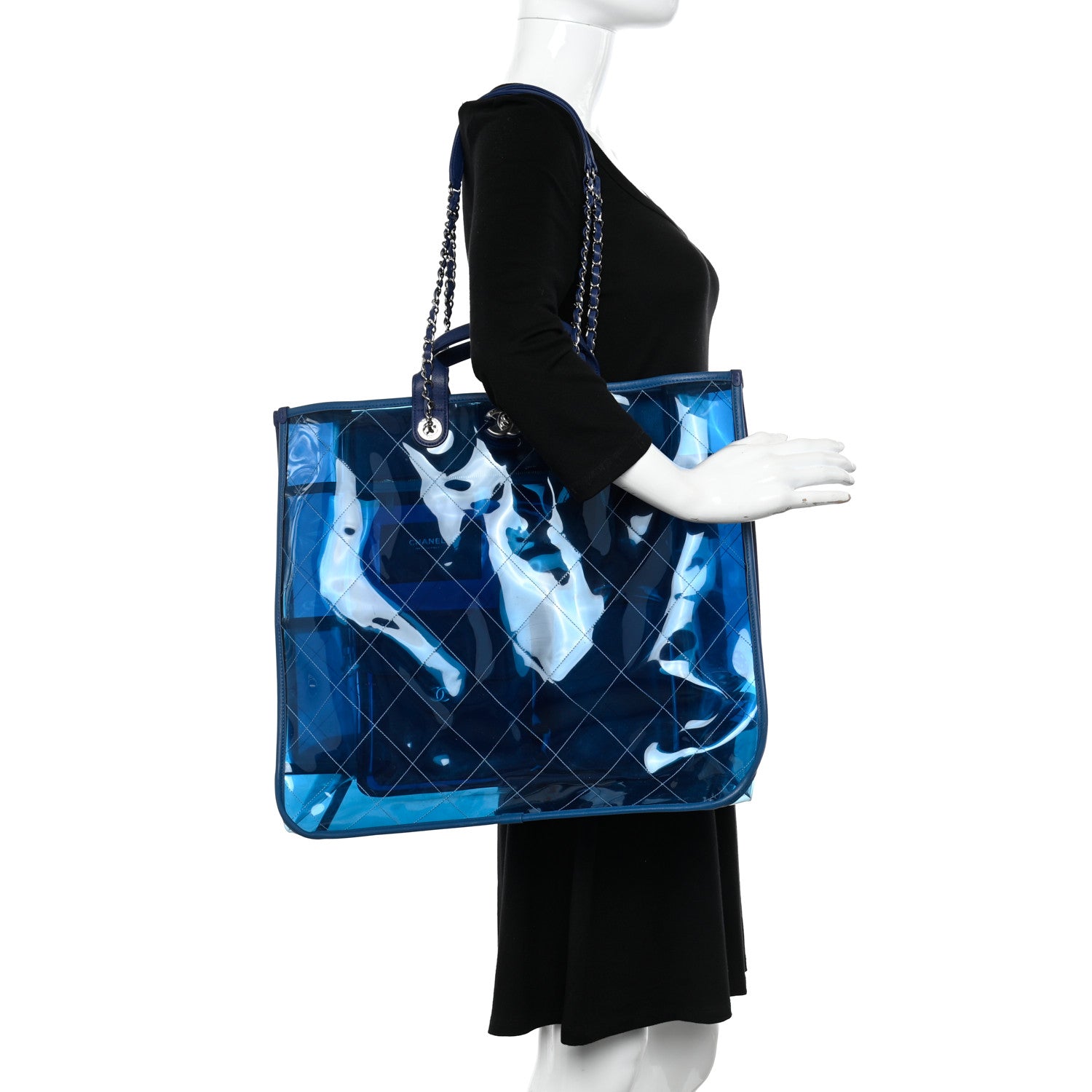 Chanel Lambskin PVC Quilted Large Coco Splash Shopping Bag Blue Dark Blue 2 of 10