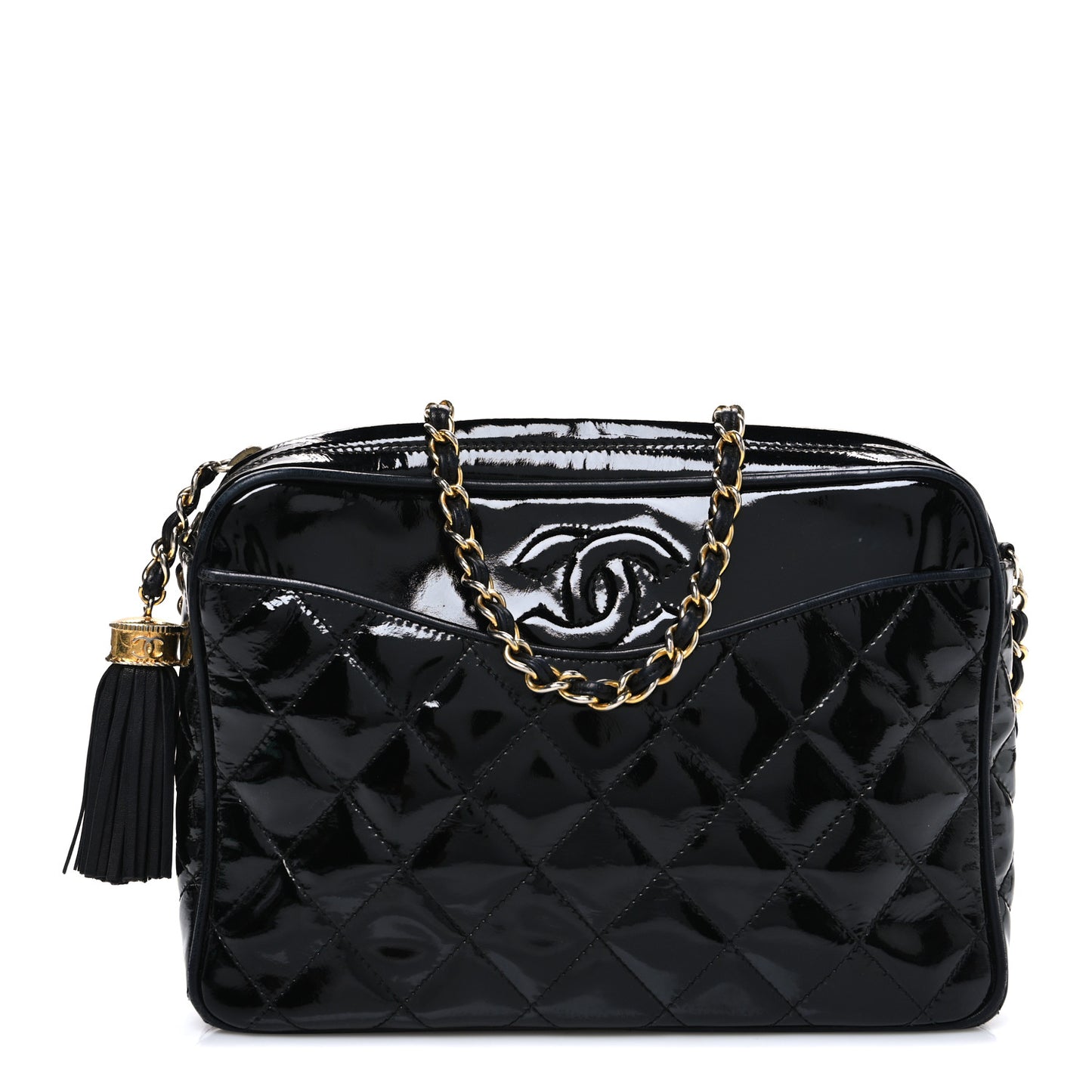 Patent Quilted Tassel Camera Case Black