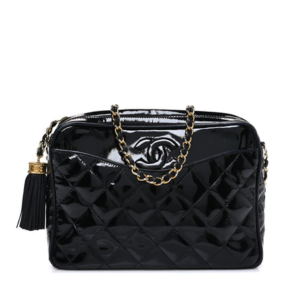 Chanel Patent Quilted Tassel Camera Case Black 1 of 9