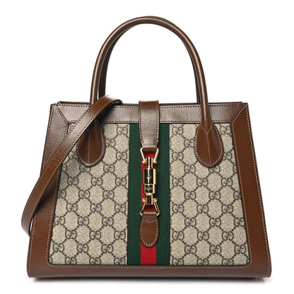 Gucci GG Supreme Monogram Azalea Calfskin Web Medium Jackie 1961 Tote Beige Ebony Brown Sugar 1 of 10