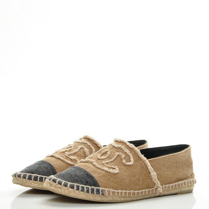 Chanel Canvas CC Espadrilles 37 Beige Black 3 of 8