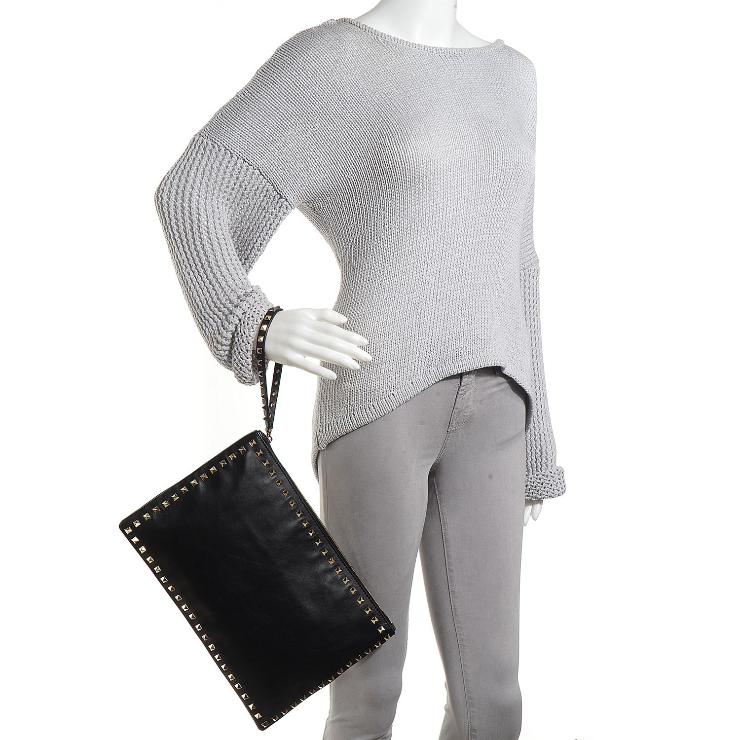 Valentino Garavani Vitello Large Rockstud Zip Wristlet Pouch Black 2 of 9