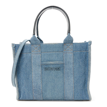 Balenciaga Washed Frayed Denim Logo Small Hardware Tote Blue 1 of 13