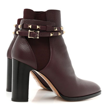 Valentino Garavani Grainy Calfskin Rockstud Chelsea 90mm Ankle Boots 39 Burgundy 4 of 9