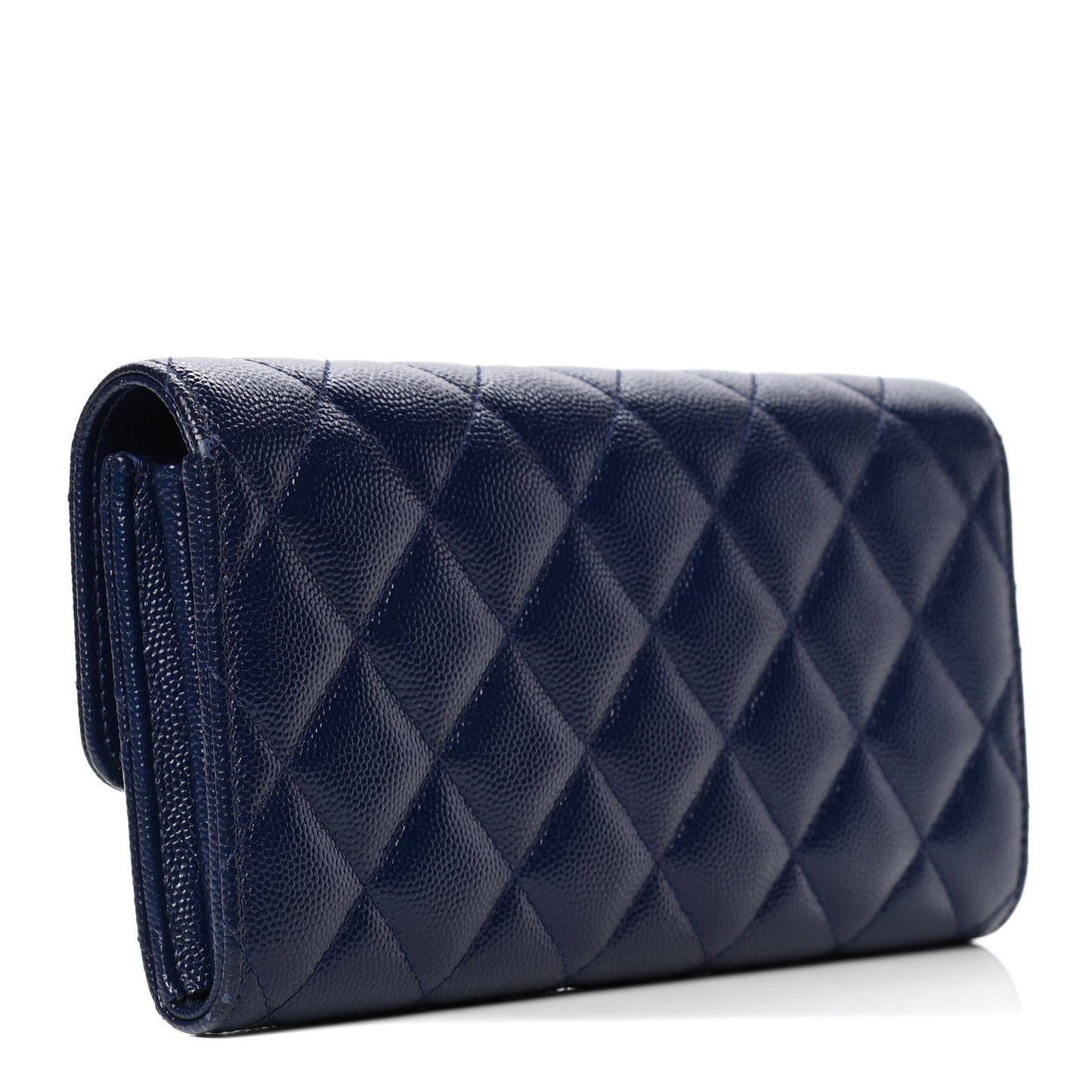 Caviar Quilted Large Gusset Flap Wallet Navy