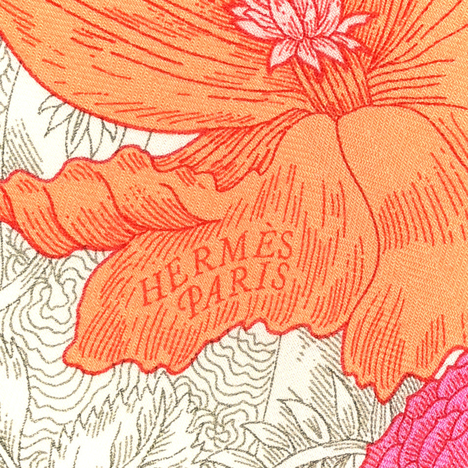 Cashmere Silk Retour a la Nature Shawl 140 Bleu Ciel Rose Cyclamen Orange