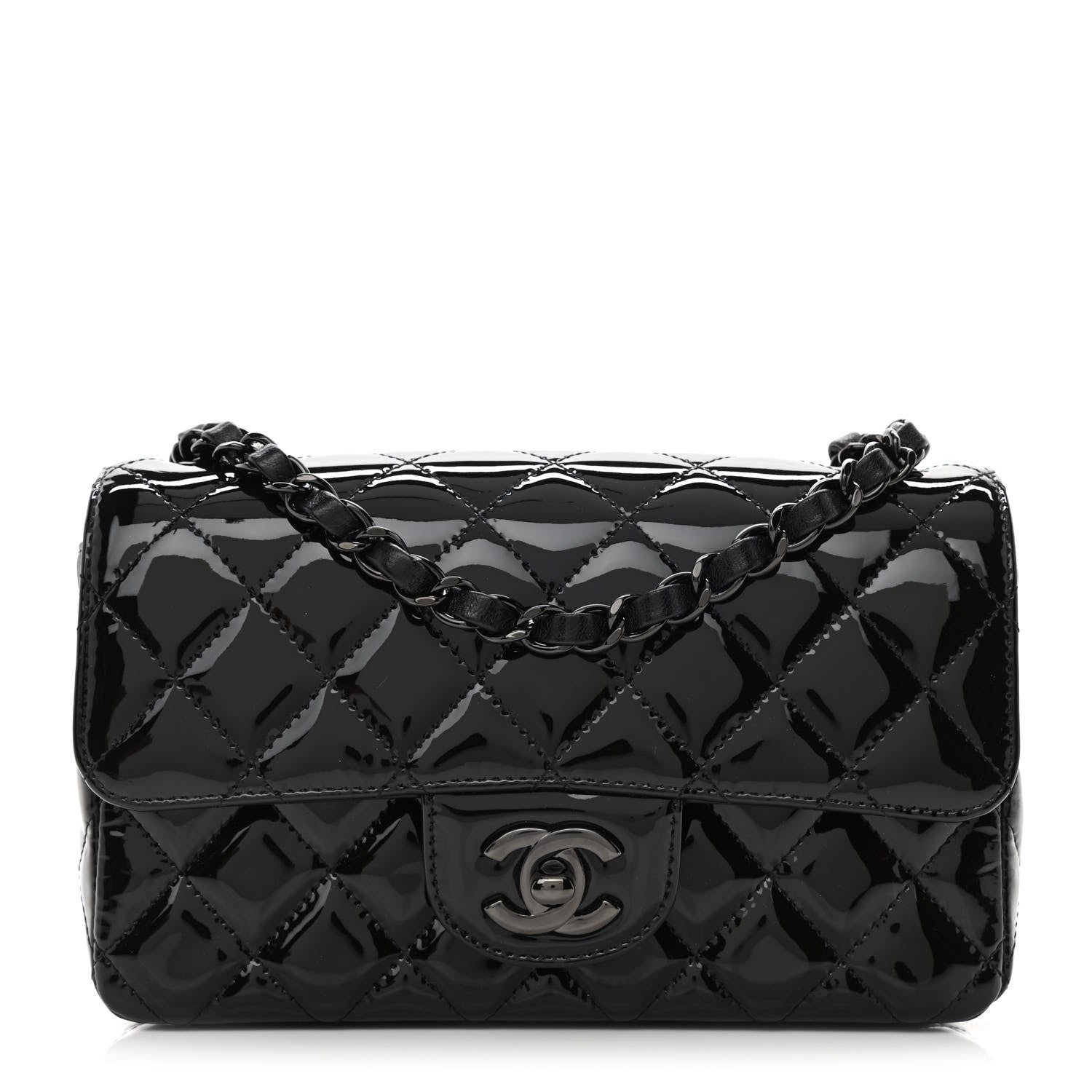 Chanel Patent Calfskin Quilted Mini Rectangular Flap So Black 1 of 10