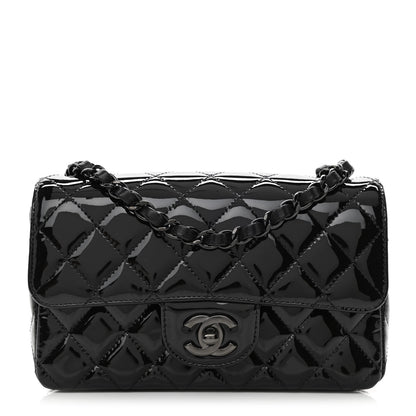 Chanel Patent Calfskin Quilted Mini Rectangular Flap So Black 1 of 10