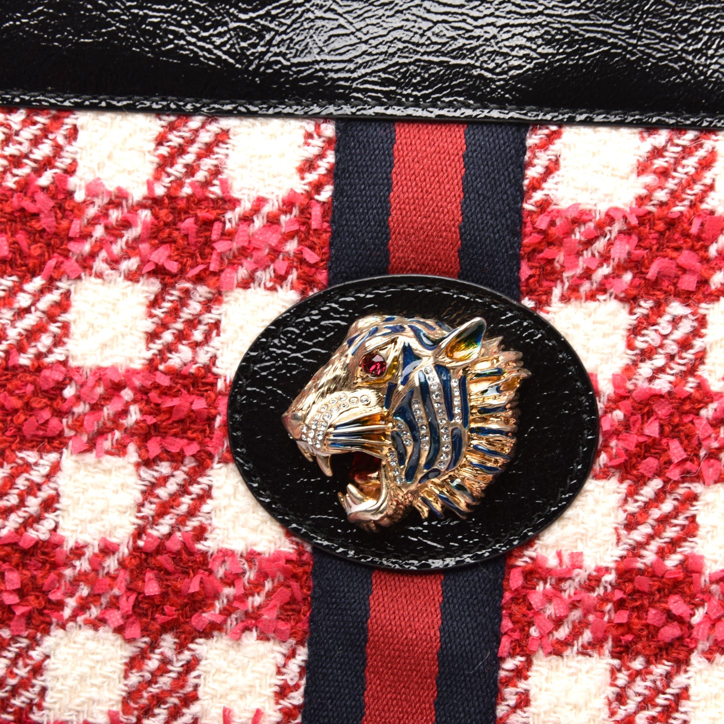 Tweed Check Large Rajah Chain Tote Black Red