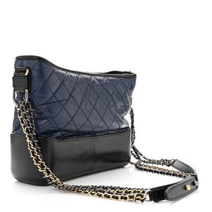 Chanel Aged Calfskin Quilted Medium Gabrielle Hobo Navy Black 2 of 9