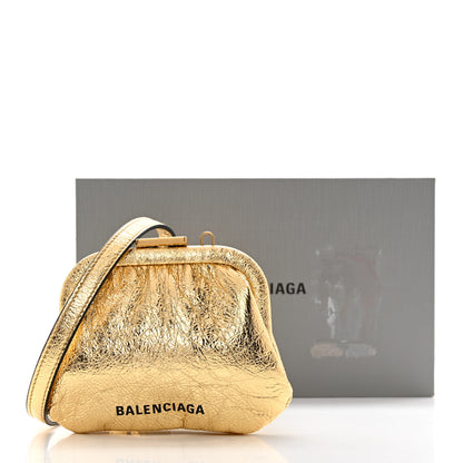 Balenciaga Metallic Textured Calfskin Logo Cloud Coin Purse With Strap Gold 11 of 11