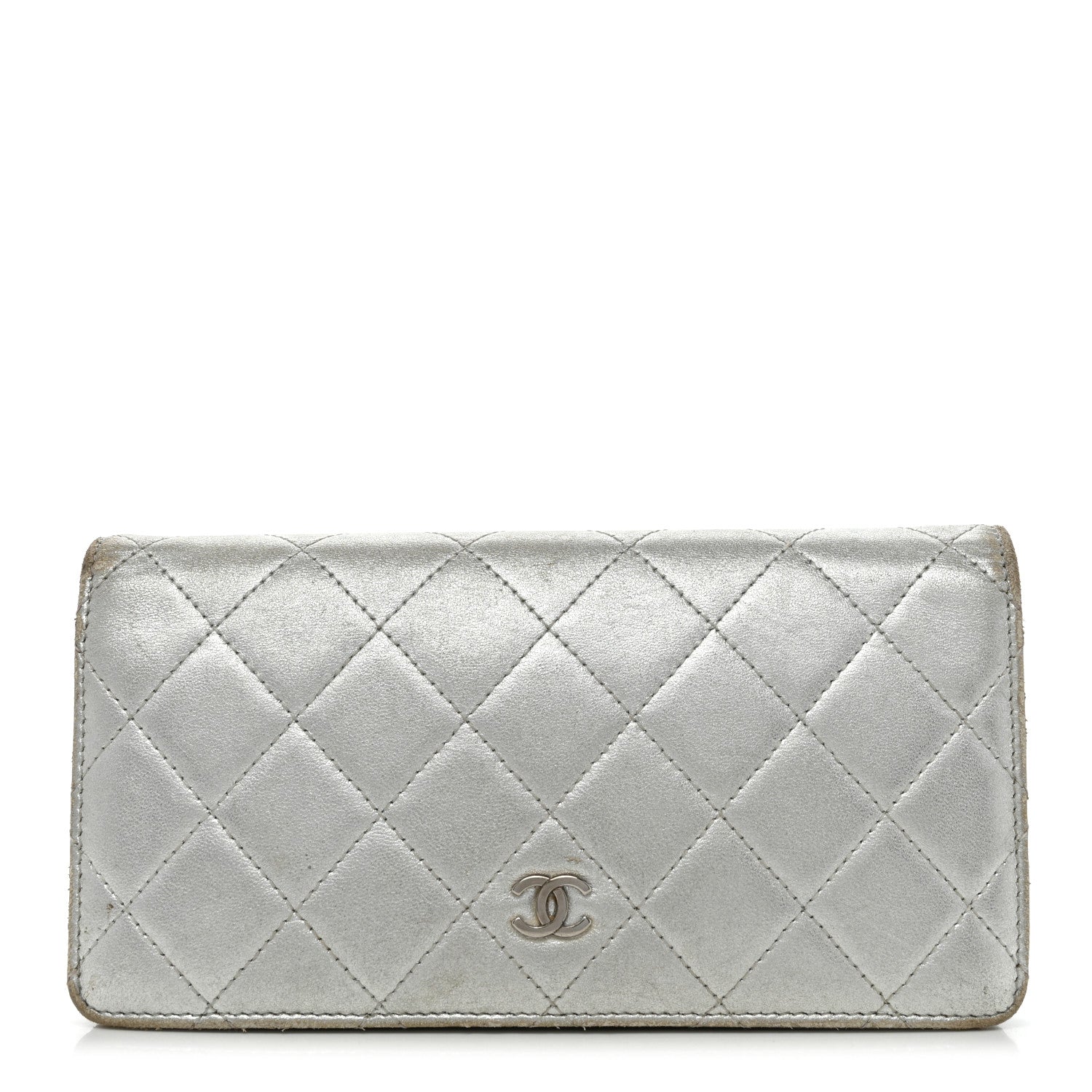 Chanel Metallic Lambskin Quilted Yen Wallet Silver 1 of 14