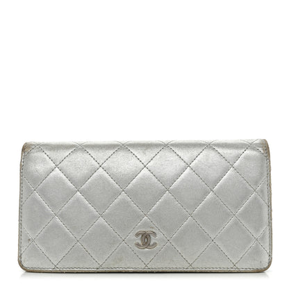 Chanel Metallic Lambskin Quilted Yen Wallet Silver 1 of 14