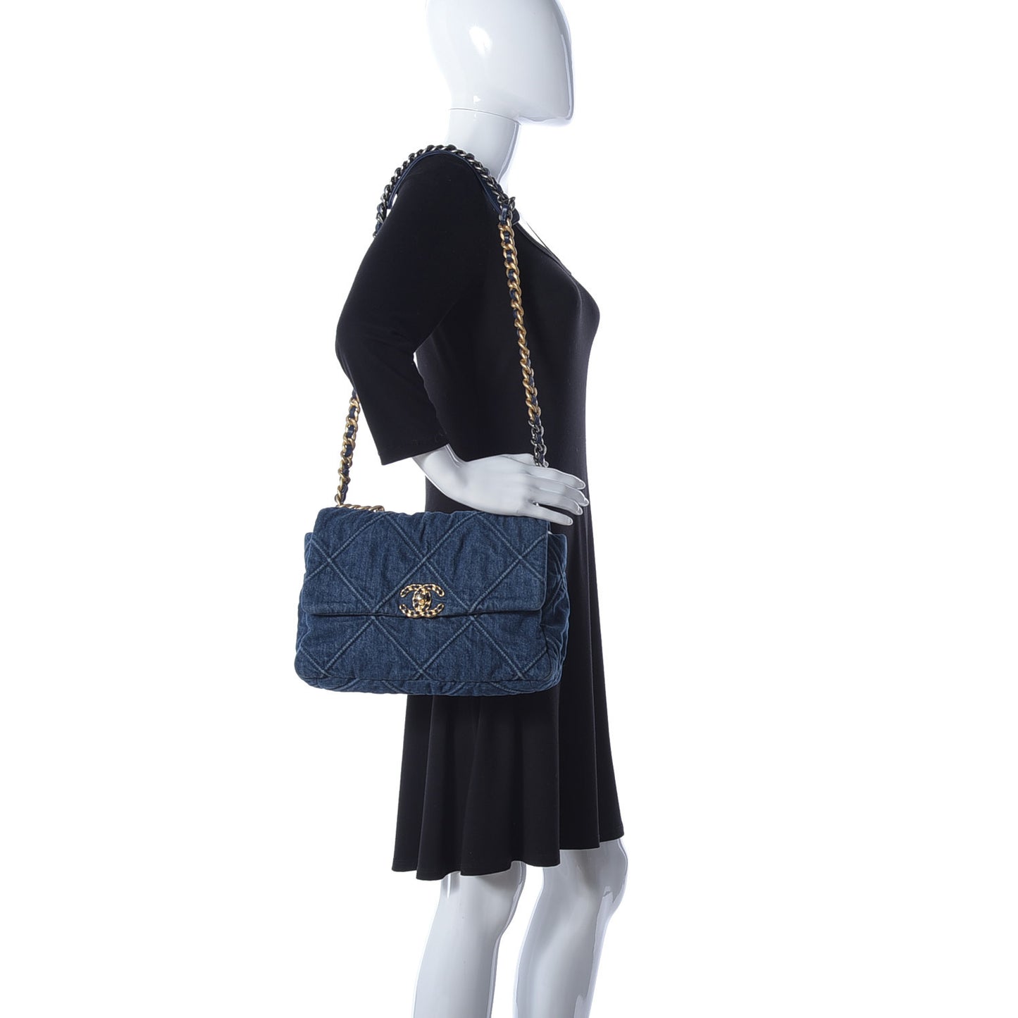 Denim Quilted Large Chanel 19 Flap Blue