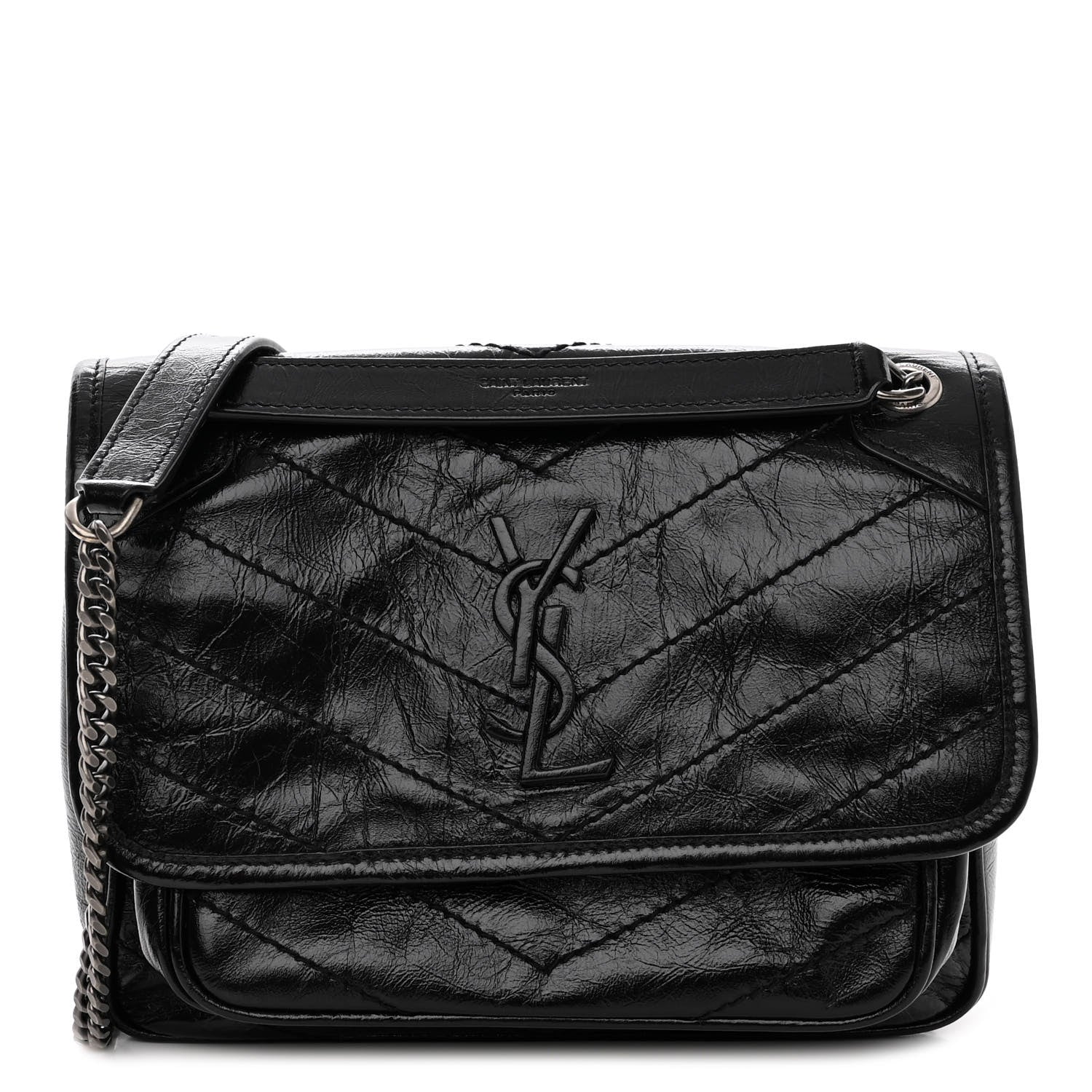 Saint Laurent SAINT LAURENT Crinkled Lambskin Matelasse Monogram Baby Niki Chain Satchel Black 1 of 8