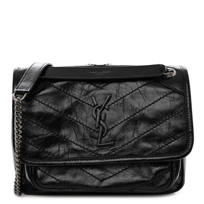 Saint Laurent SAINT LAURENT Crinkled Lambskin Matelasse Monogram Baby Niki Chain Satchel Black 1 of 8