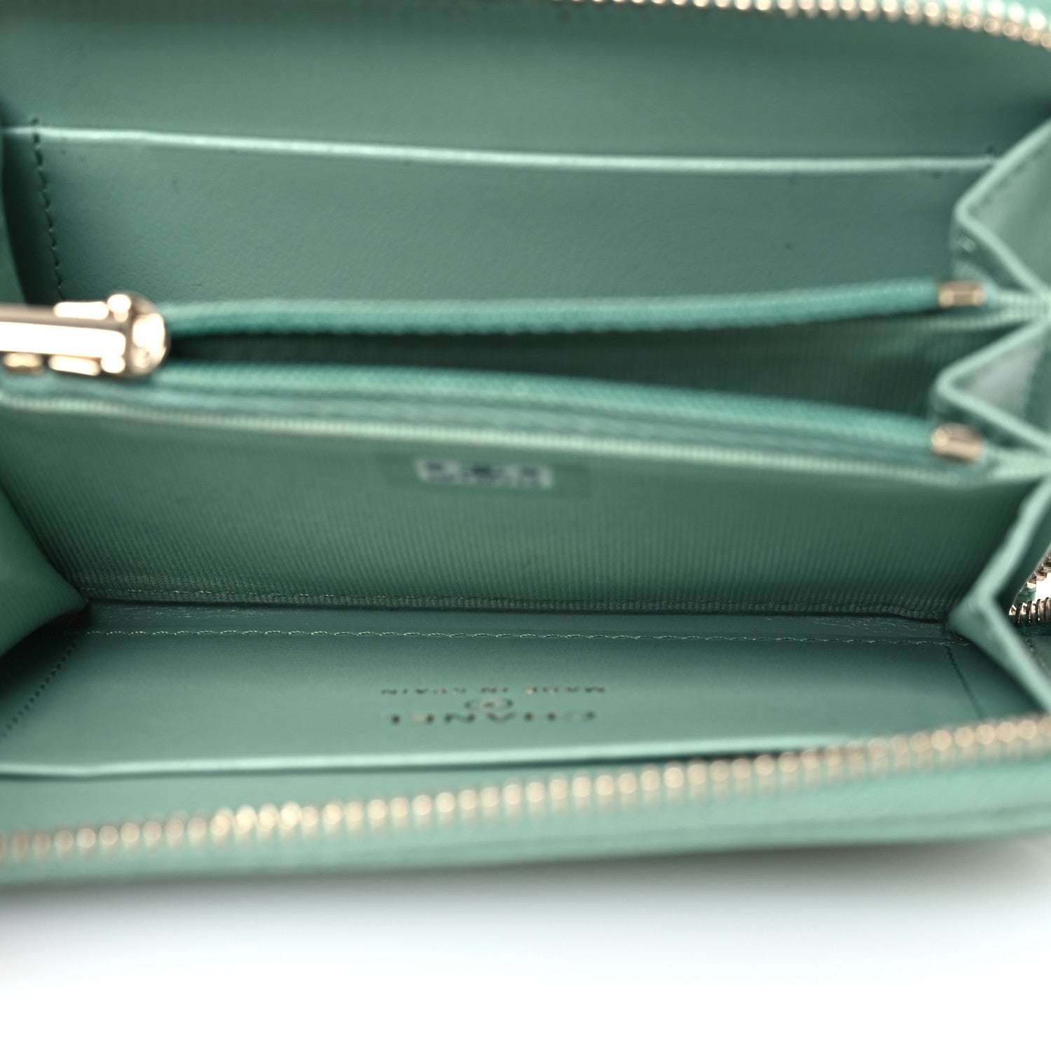 Chanel Caviar Quilted Zip Around Coin Purse Wallet Dark Green 5 of 10
