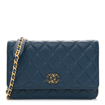 Chanel Goatskin Quilted Chanel 19 Wallet On Chain WOC Blue 1 of 12