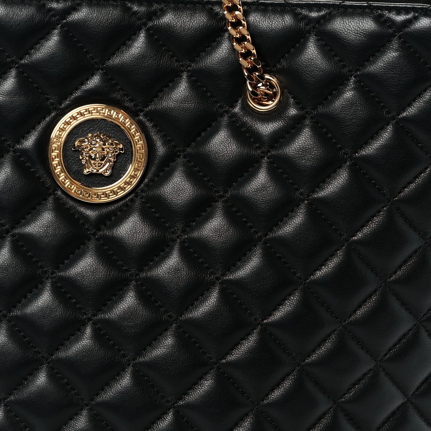 Nappa Quilted Medusa Chain Shoulder Bag Black