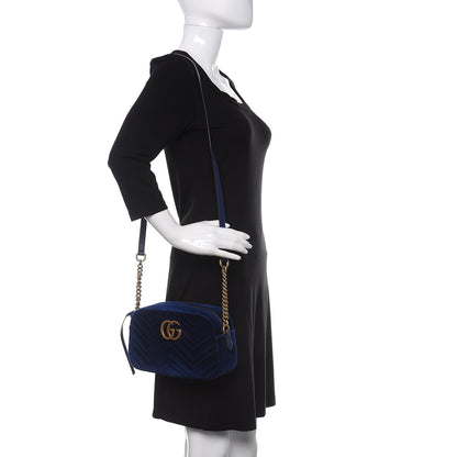 Gucci Velvet Matelasse Small GG Marmont Chain Shoulder Bag Cobalt 2 of 10
