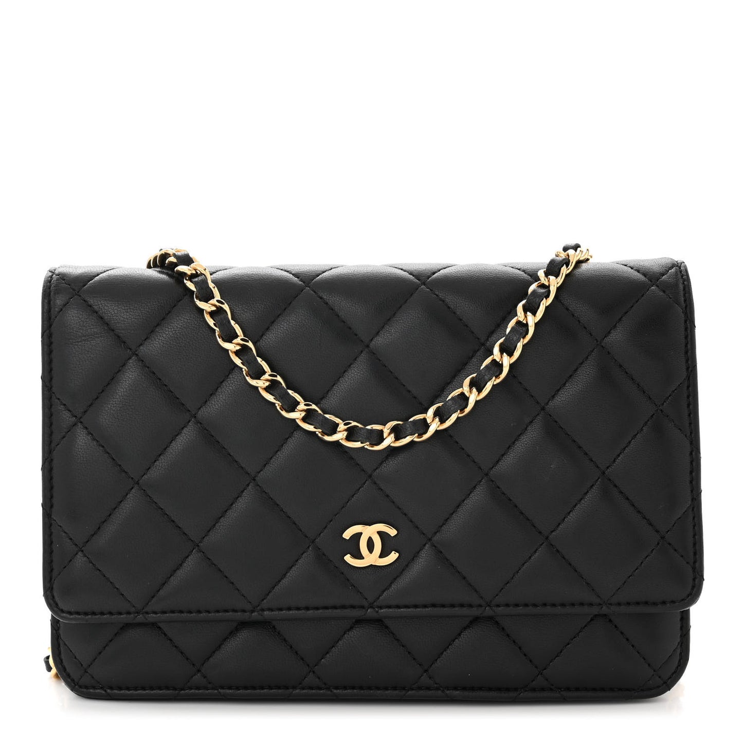 Lambskin Quilted Wallet On Chain WOC Black