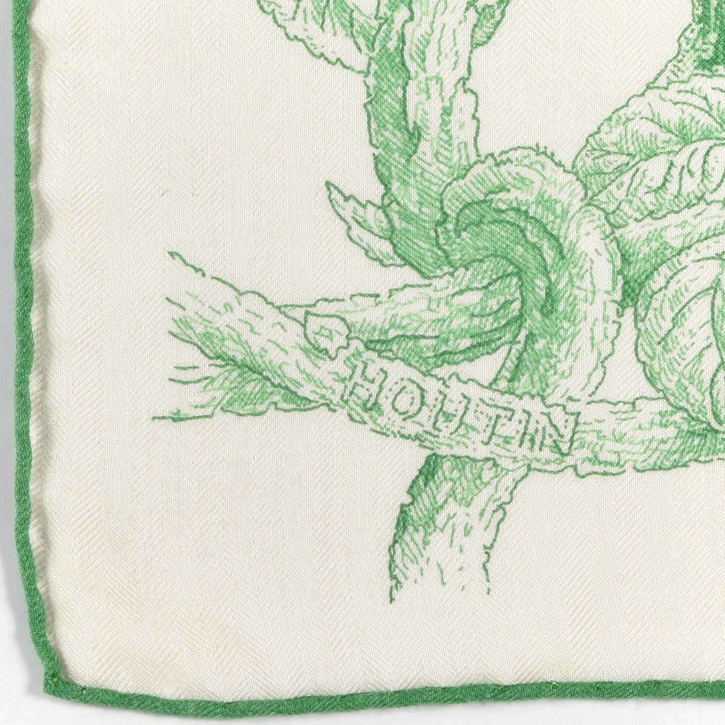 Cashmere Silk Les Cabanes Shawl 140 Blanc Vert Vif