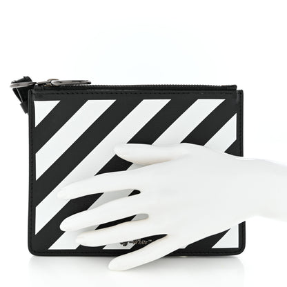 Off-White Saffiano Striped Diag Flat Pouch Black White 2 of 7