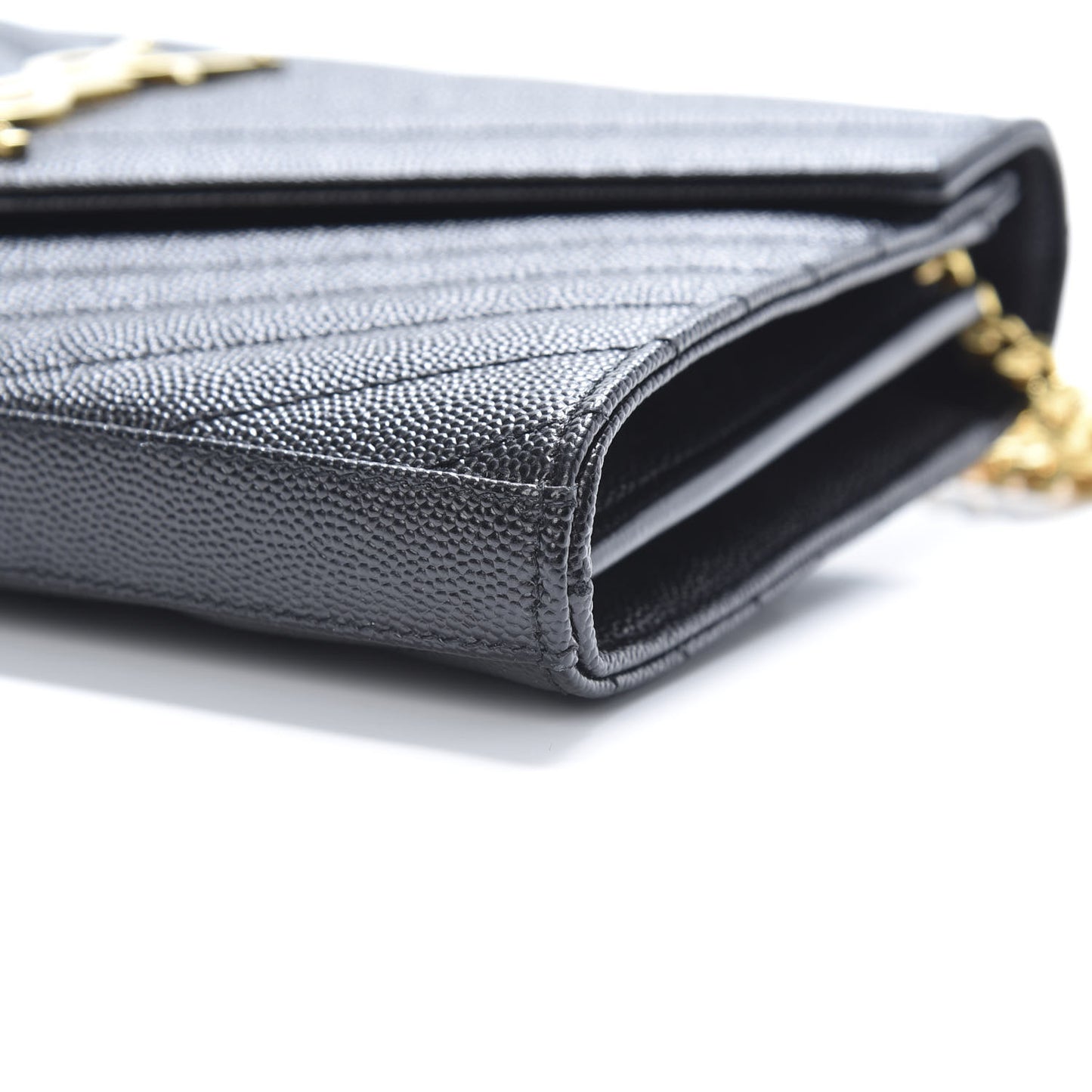 Grain De Poudre Matelasse Chevron Monogram Chain Wallet Black