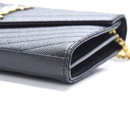 Saint Laurent Grain De Poudre Matelasse Chevron Monogram Chain Wallet Black 9 of 10