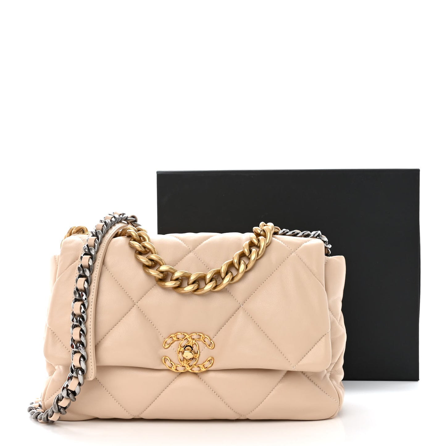 Lambskin Quilted Large Chanel 19 Flap Beige