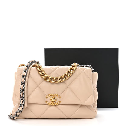 Chanel Lambskin Quilted Large Chanel 19 Flap Beige 11 of 11