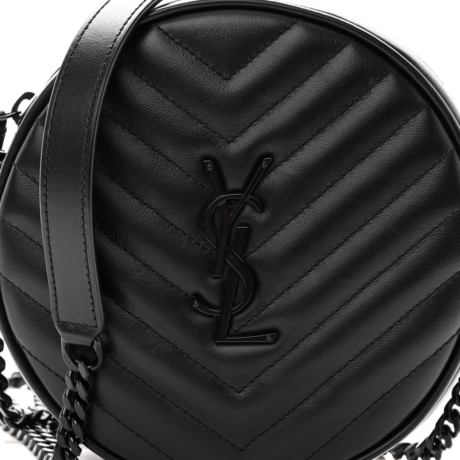 Saint Laurent Calfskin Matelasse Chevron Round Vinyle Camera Bag Black 7 of 9