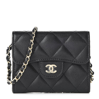 Chanel Caviar Quilted Flap Card Holder On Chain Black 1 of 11