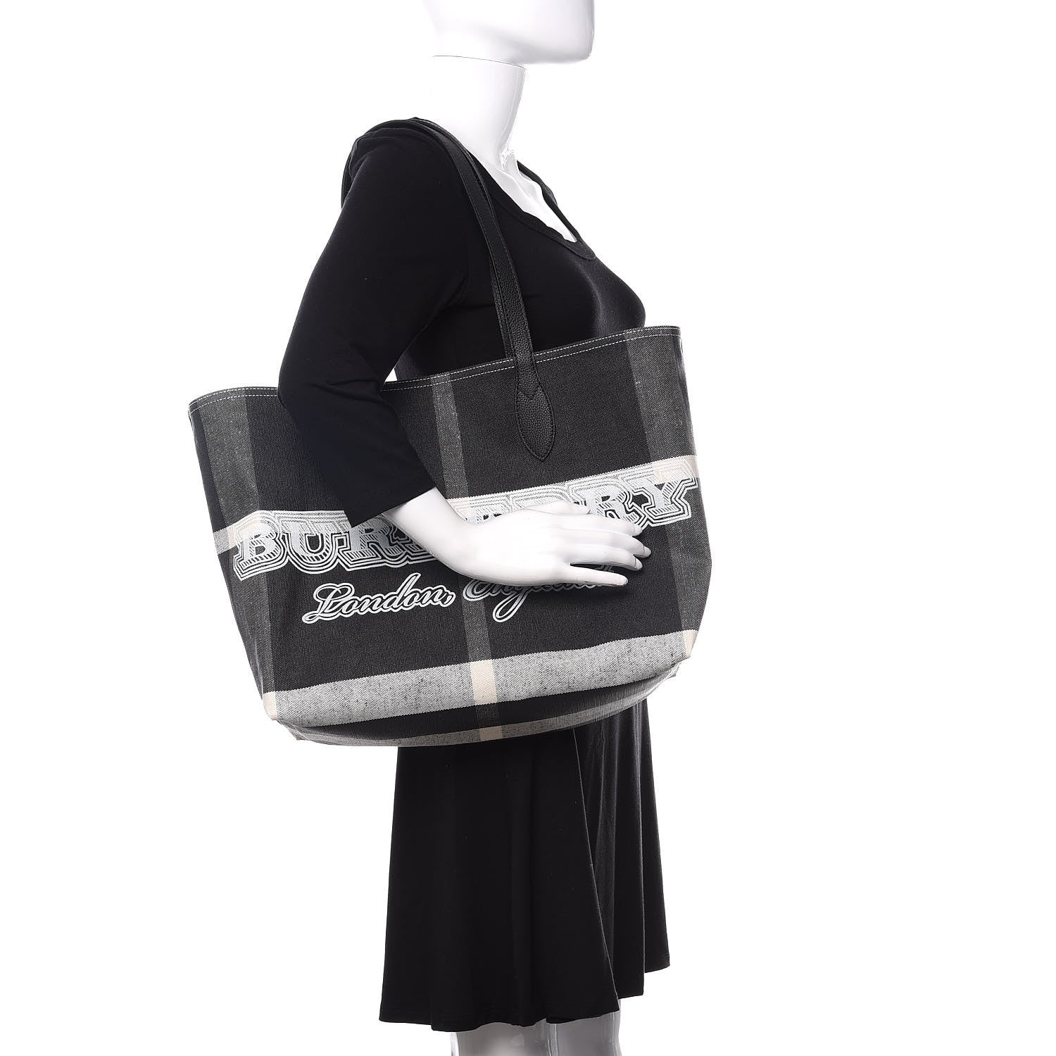 Burberry Coated Canvas Mega Check Medium Doodle Tote Black White 2 of 9