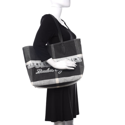 Burberry Coated Canvas Mega Check Medium Doodle Tote Black White 2 of 9