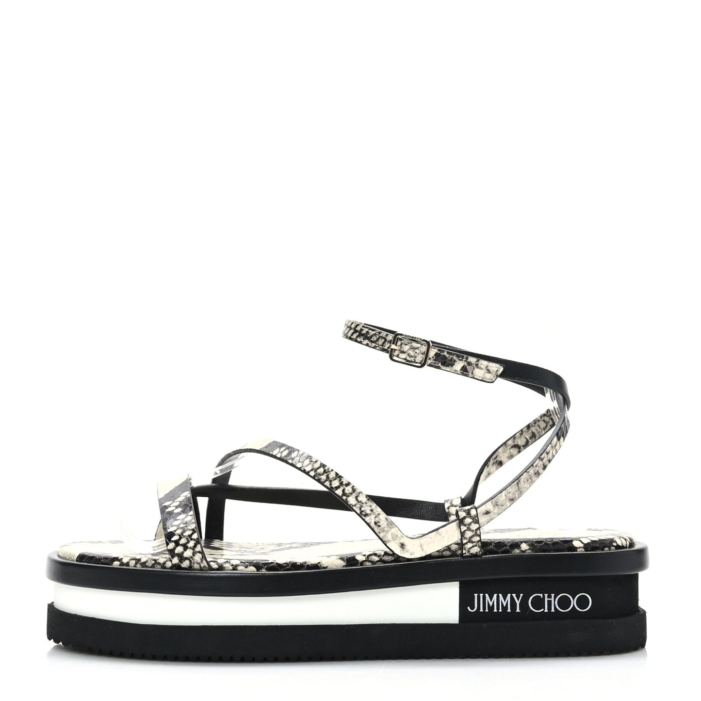 Snake Embossed Pine Platform Sandals 37.5 Black