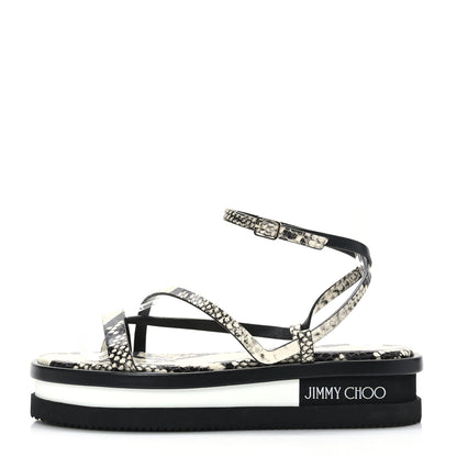 Jimmy Choo Snake Embossed Pine Platform Sandals 37.5 Black 1 of 6