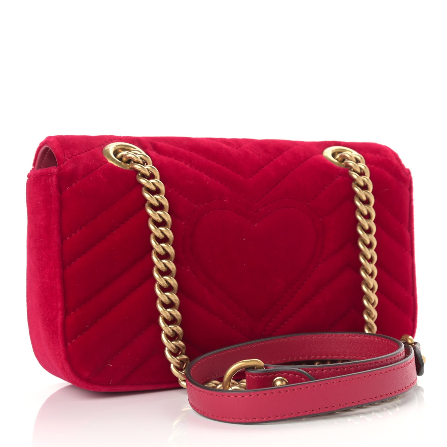 Gucci Velvet Matelasse Mini GG Marmont Shoulder Bag Hibiscus Red 3 of 10