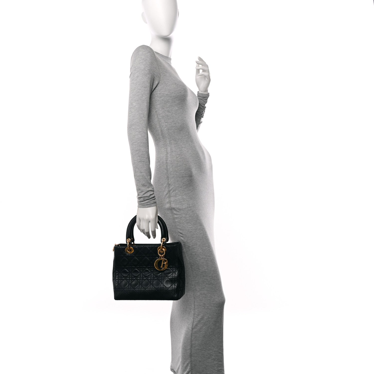 Christian Dior Lambskin Cannage Medium Lady Dior Black 2 of 15